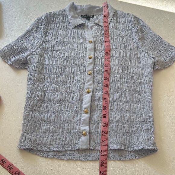 J.Crew Light Blue Smocked Button-Up Blouse Gold Button Detail Women’s Small - Picture 5 of 7